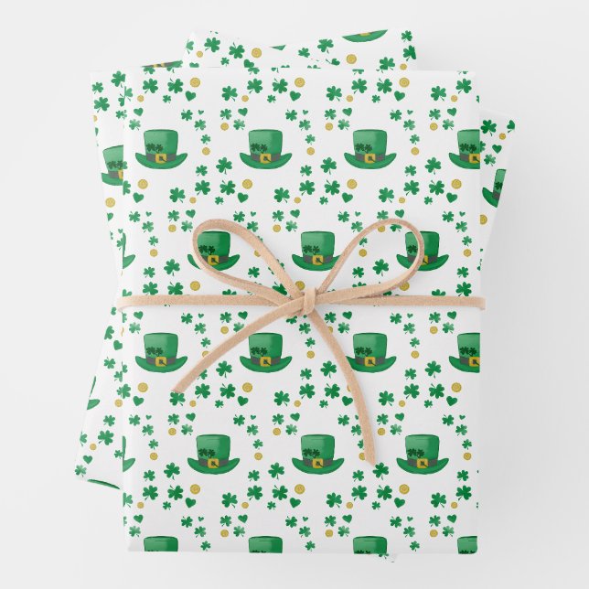 St. Patrick's Lucky Leprechaun, Coin und Clovers Geschenkpapier Set (Beispiel)