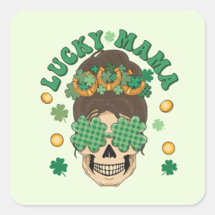 St. Patrick's Lucky Mama Skeleton Quadratischer Aufkleber