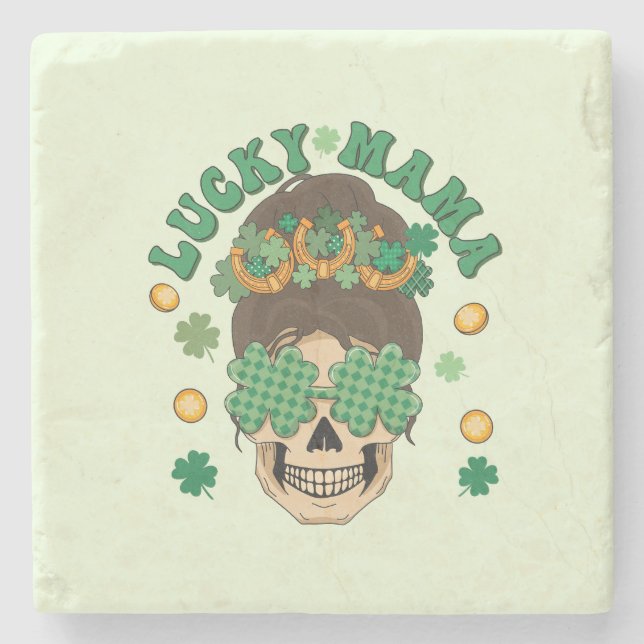 St. Patrick's Lucky Mama Skeleton Steinuntersetzer (Vorderseite)