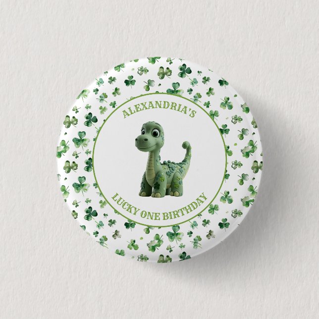 St Patricks Lucky One Dinosaur Button (Vorderseite)