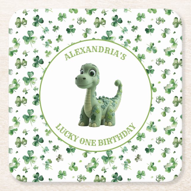 St Patricks Lucky One Dinosaur Paper Untersetzer (Vorderseite)
