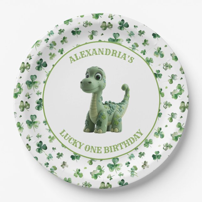 St Patricks Lucky One Dinosaur Papierplatte Pappteller (Vorderseite)