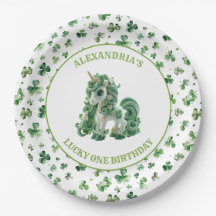St Patricks Lucky One Einhorn Papierplatte