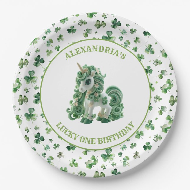 St Patricks Lucky One Einhorn Papierplatte Pappteller (Vorderseite)