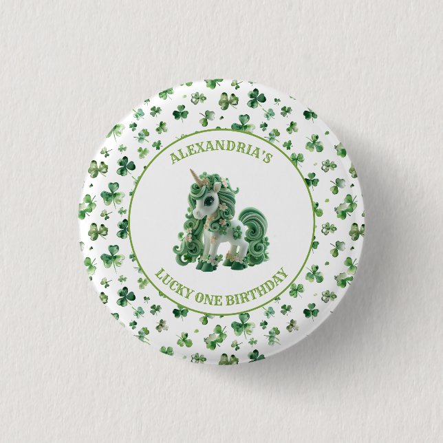 St Patricks Lucky One Unicorn Button (Vorderseite)