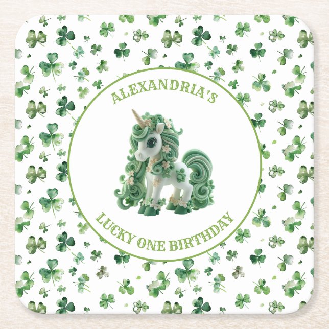 St Patricks Lucky One Unicorn Paper Untersetzer (Vorderseite)