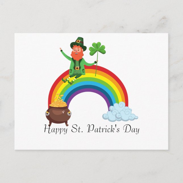 St. Patrick's Rainbow |Happy Whimsical Kleeblatt Postkarte (Vorderseite)