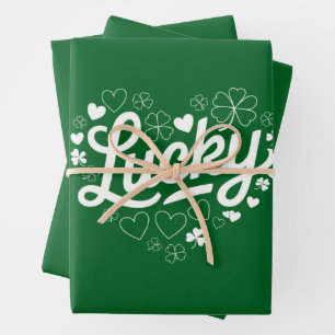 St. Patricks Tag Herz Glücksklee Kleeblatt Geschenkpapier Set