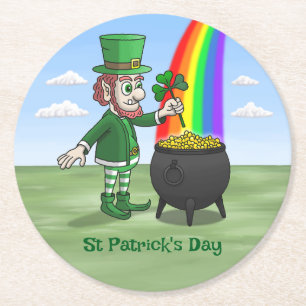 St. Patricks Tag Kobold Runder Pappuntersetzer