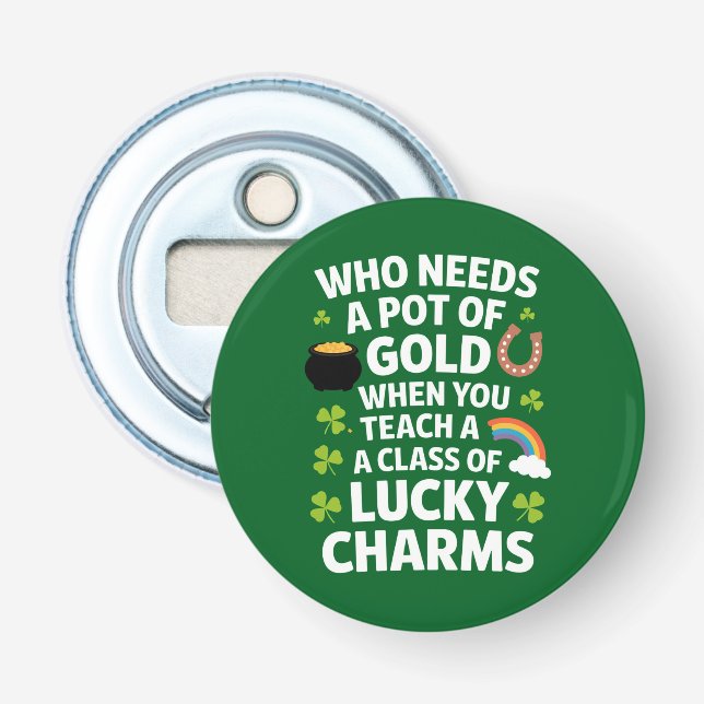 St Patricks Teacher Lucky Charm Clover Irish Flaschenöffner (Vorderseite)