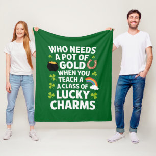 St Patricks Teacher Lucky Charm Clover Irish Fleecedecke