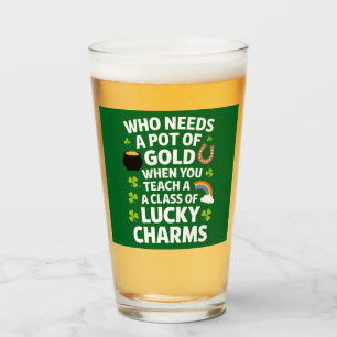 St Patricks Teacher Lucky Charm Clover Irish Glas