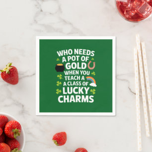 St Patricks Teacher Lucky Charm Clover Irish Serviette