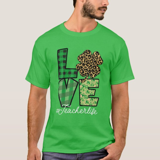 St Patricks Teacher Messy Bun Leopard Irish Teache T-Shirt (Vorderseite)