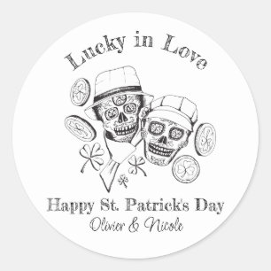 St Patricks Zucker-Schädel Glücklich Verliebt mit Runder Aufkleber