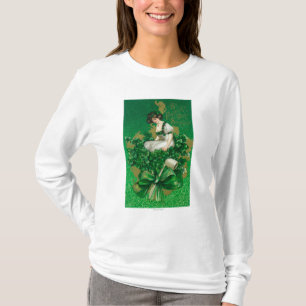 St- Patricktagesandenken-Frau auf Klee-Szene T-Shirt