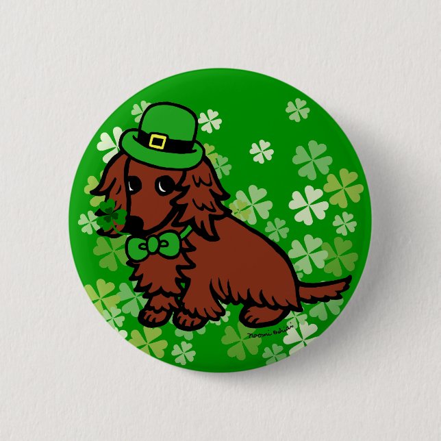 St- PatricktagesDackel-Cartoon Button (Vorderseite)