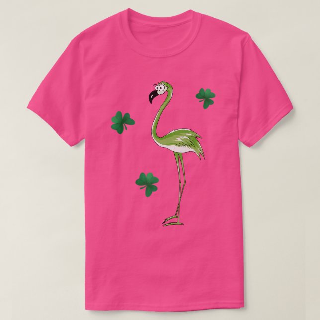 St Pats Day Green Irish Flamingo Lucky Kleeblatts T-Shirt (Design vorne)