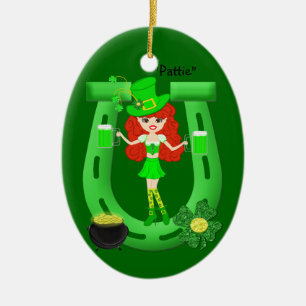 St Pat's Day Redhead Girl Leprechaun Keramik Ornament