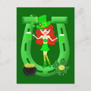 St Pat's Day Redhead Girl Leprechaun Postkarte