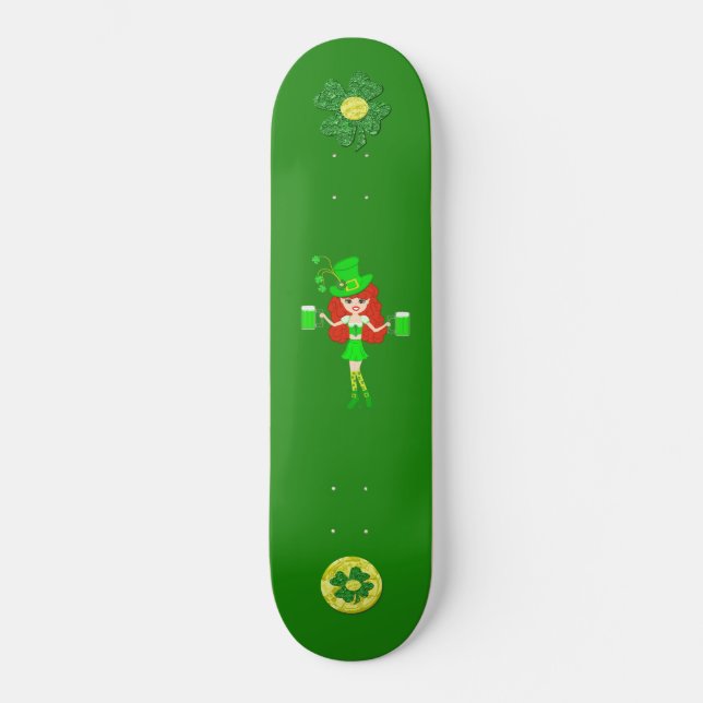 St Pat's Day Redhead Girl Leprechaun Skateboard (Vorderseite)