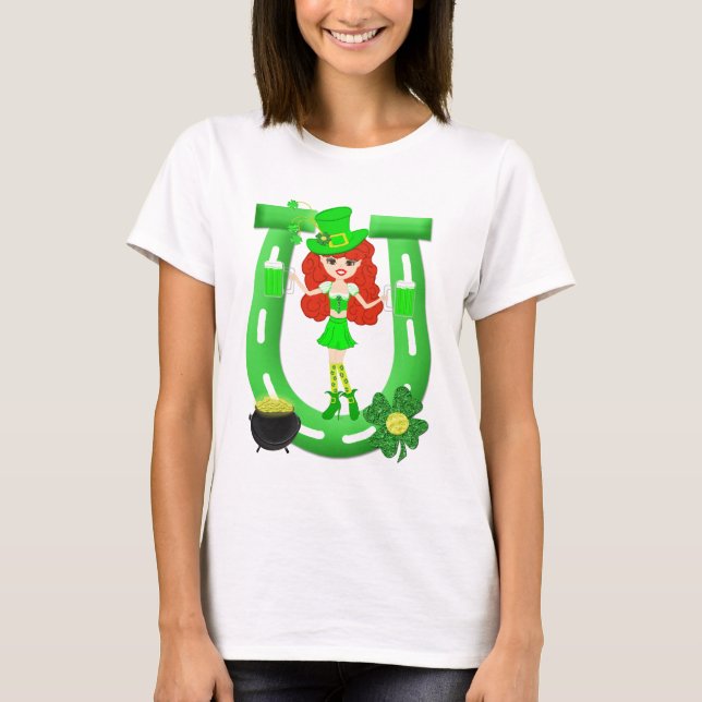 St Pat's Day Redhead Girl Leprechaun T-Shirt (Vorderseite)