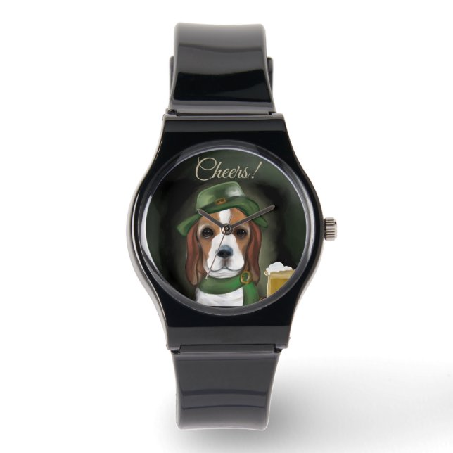 St. Patty Beagle Dog Armbanduhr (Vorderseite)
