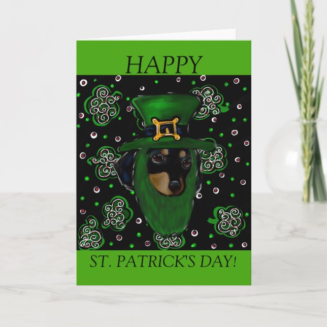 St. Patty Dackel Art Design Karte (Vorderseite)