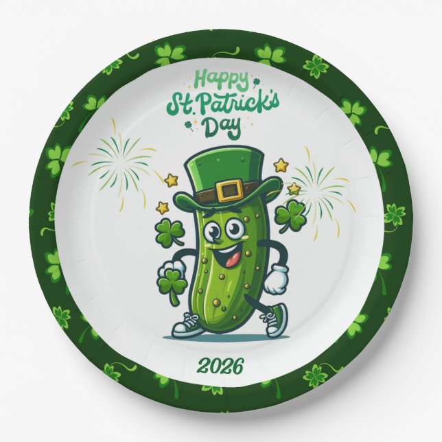 St. Patty's Day-Einlegegurken-Comicfigur Pappteller (Vorderseite)