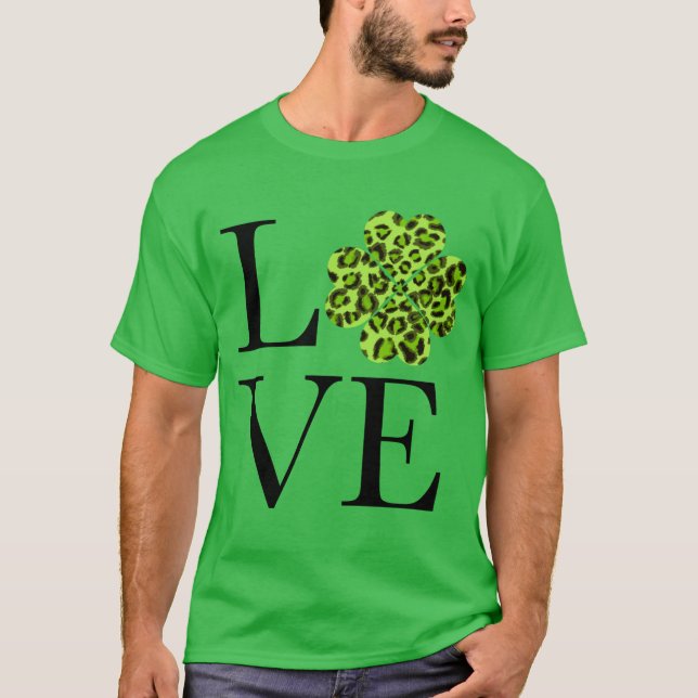 St. Patty's Day Green cheetah Leopard Kleeblatt T-Shirt (Vorderseite)