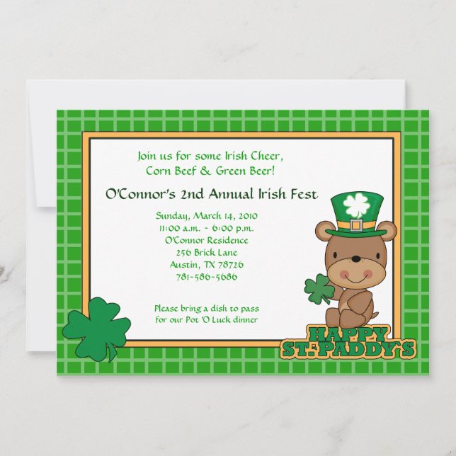 St. Patty's Day Party Saint Patrick's Day 12x18 Be Einladung (Vorderseite)