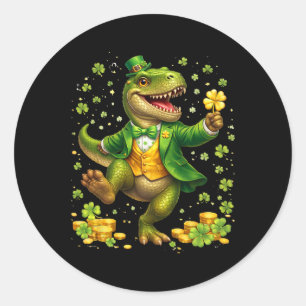 St Pattys Dinosaur im Smoking irischer Heiliger Pa Runder Aufkleber
