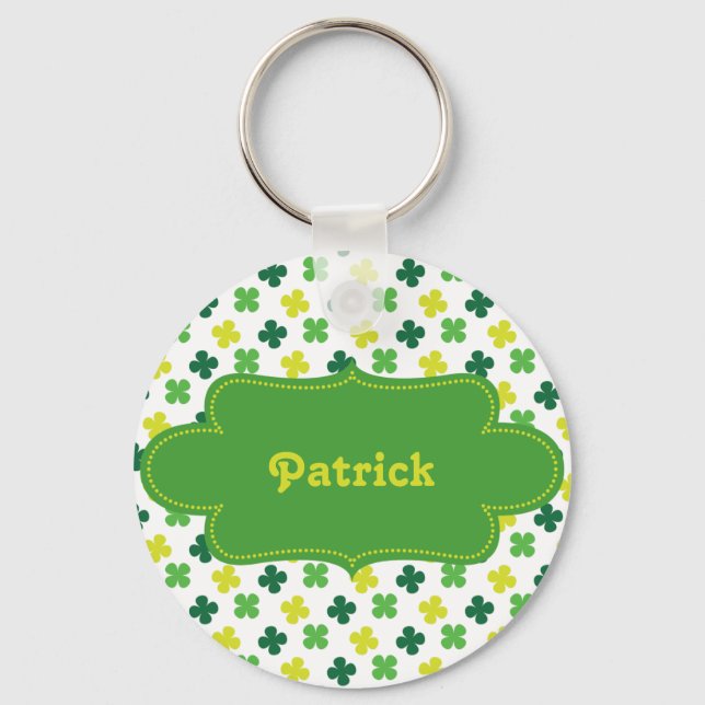 St. Pattys Farbiges Kleeblatt Muster mit Etikett Schlüsselanhänger (Vorderseite)