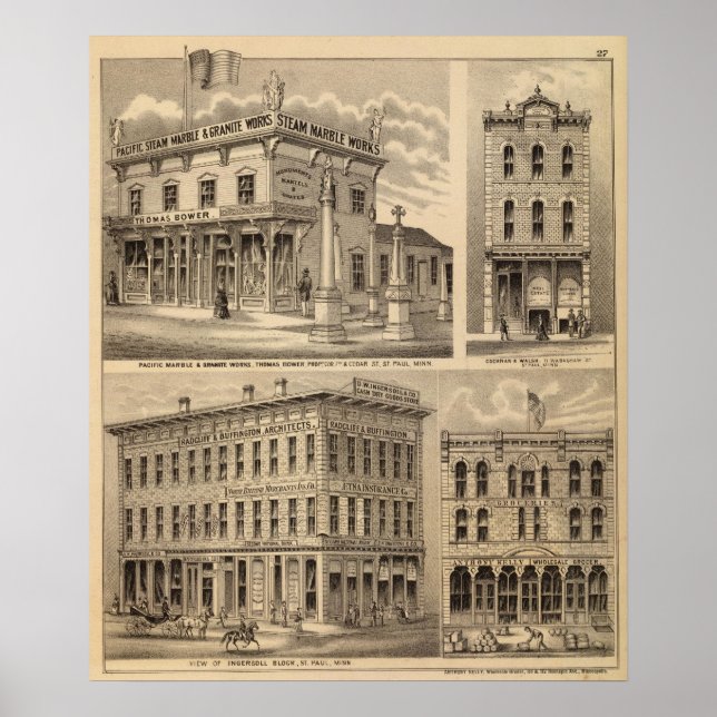 St. Paul, Minneapolis, Minnesota Lithograph Map Poster (Vorne)