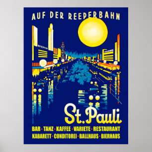 St. Pauli bei Nacht, Hamburg Stadt, Deutschland Poster