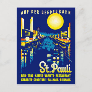 St. Pauli bei Nacht, Hamburg Stadt, Deutschland Postkarte