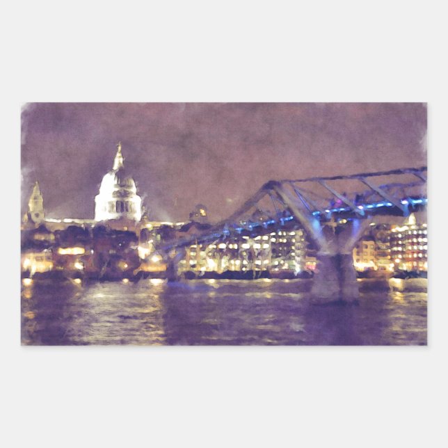 St Paul's Cathedral by Night Fine Art Malerei Rechteckiger Aufkleber (Vorderseite)