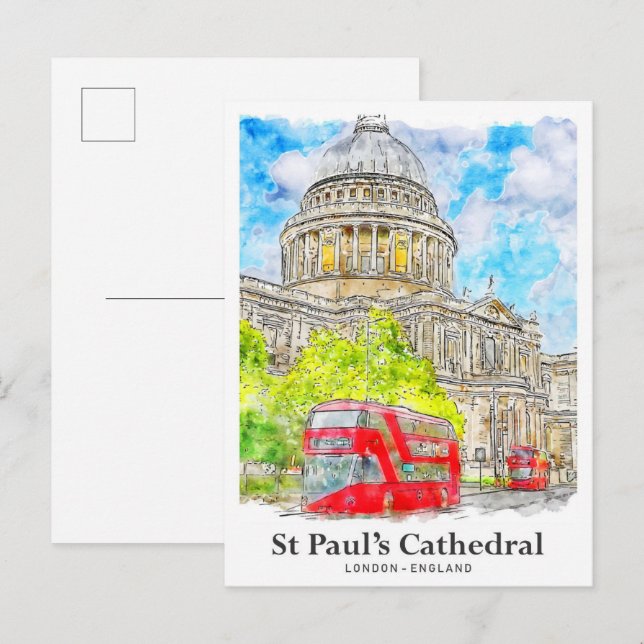 St Paul's Cathedral London Travel Watercolor Postkarte (Vorne/Hinten)