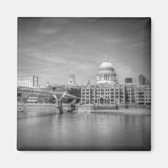 St Paul's Cathedral Square Magnet Schwarz & Weiß (Vorne)