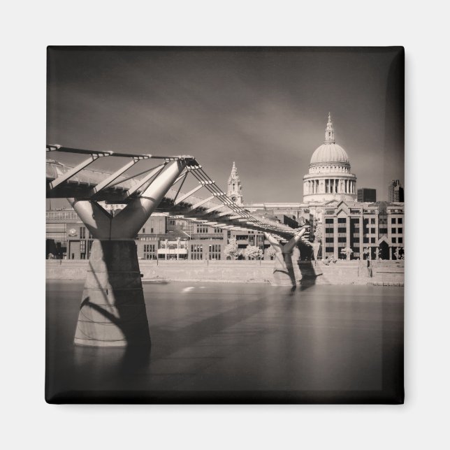 St Paul's Cathedral Square Magnet Schwarz & Weiß (Vorne)