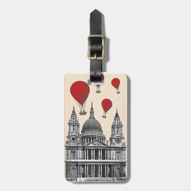 St. Pauls Kathedrale und Red Hot Air Balloons Gepäckanhänger (Vorderseite vertikal)