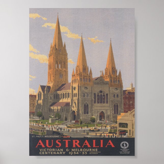 St. Pauls, Melbourne Australien Vintage Travel Poster (Vorne)