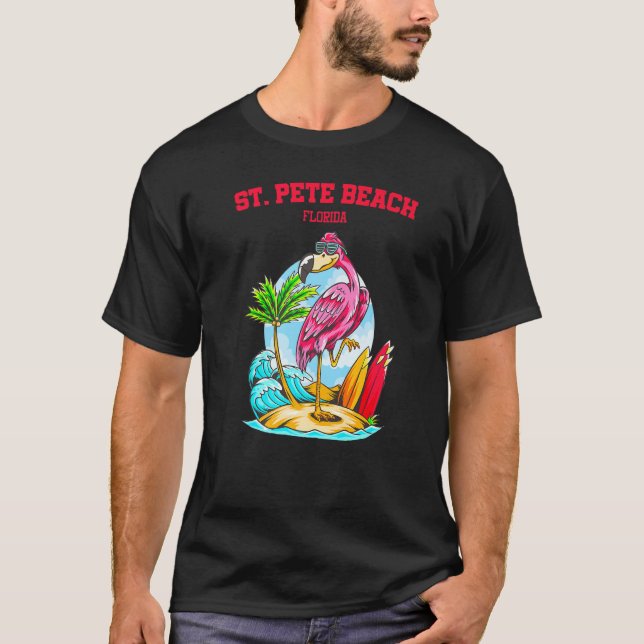St Pete Beach Flamingo Surfboard T-Shirt (Vorderseite)