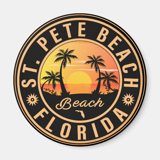 St Pete Beach Florida Retro Sunset Palm Tree 60er Magnet (Vorne)