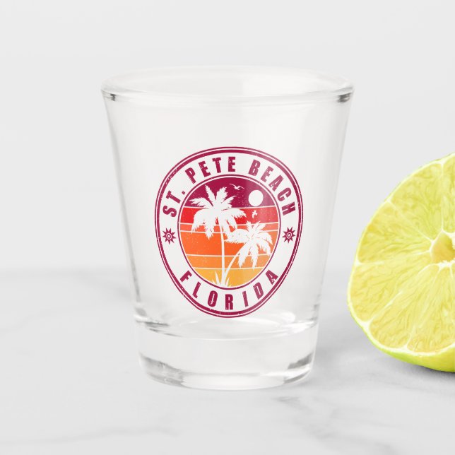 St Pete Beach Florida Retro Sunset Palm Tree 60er Schnapsglas (Vorderseite)