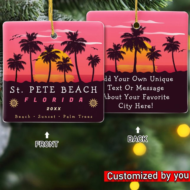 St Pete Beach Florida Retro Sunset Palm Trees 80er Keramikornament (Von Creator hochgeladen)