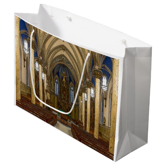 St. Peter Katholische Kirche Painterly Große Geschenktüte (Vorderseite Schrägansicht)