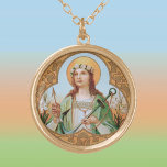St. Philomena (BK 005) Vergoldete Kette<br><div class="desc">Image Credit (BK 005): Antiquitätenbild von St. Philomena aus einem chromolithographischen Wandbild aus dem späten 19. und frühen 20. Jahrhundert, ursprünglich von B. Kühlen, Mönchengladbach, Deutschland, aus der privaten Sammlung religiöser Ephemeriden des Designers herausgegeben. Fest: August 11</div>