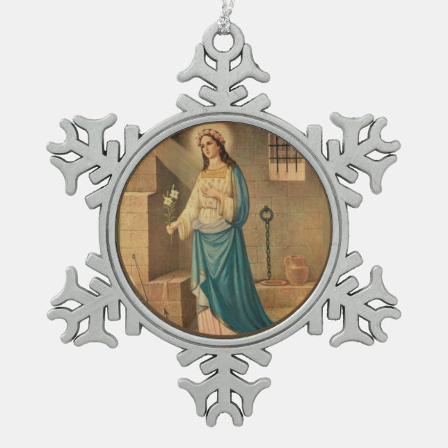 St. Philomena Lily Anchor Rose Schneeflocken Zinn-Ornament (Vorderseite)