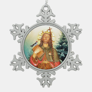 St. Rocco Winter Kardinal Pischtennisplatte Snowfl Schneeflocken Zinn-Ornament